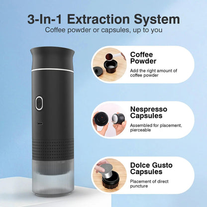 Tripresso Portable Electric Coffee Machine – Wireless, 3-in-1 Pods & Ground