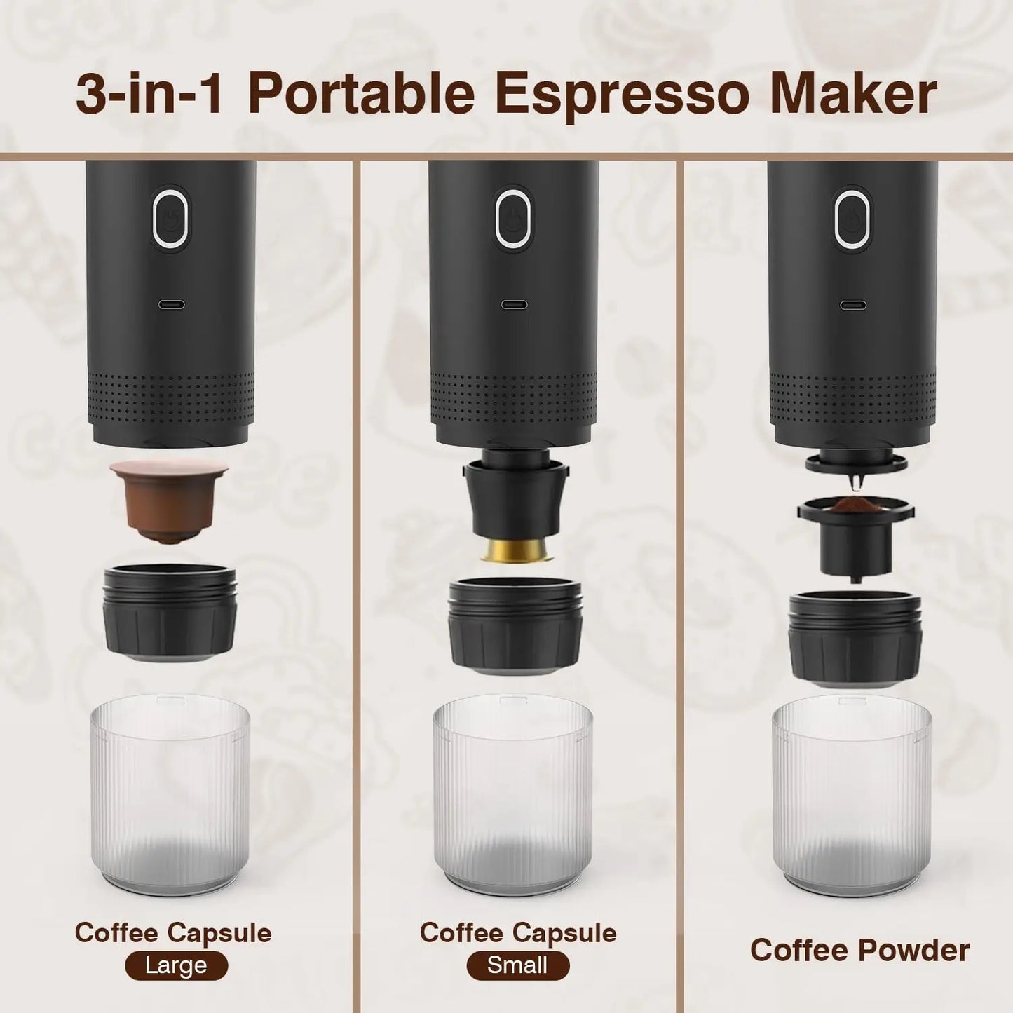 Tripresso Portable Electric Coffee Machine – Wireless, 3-in-1 Pods & Ground