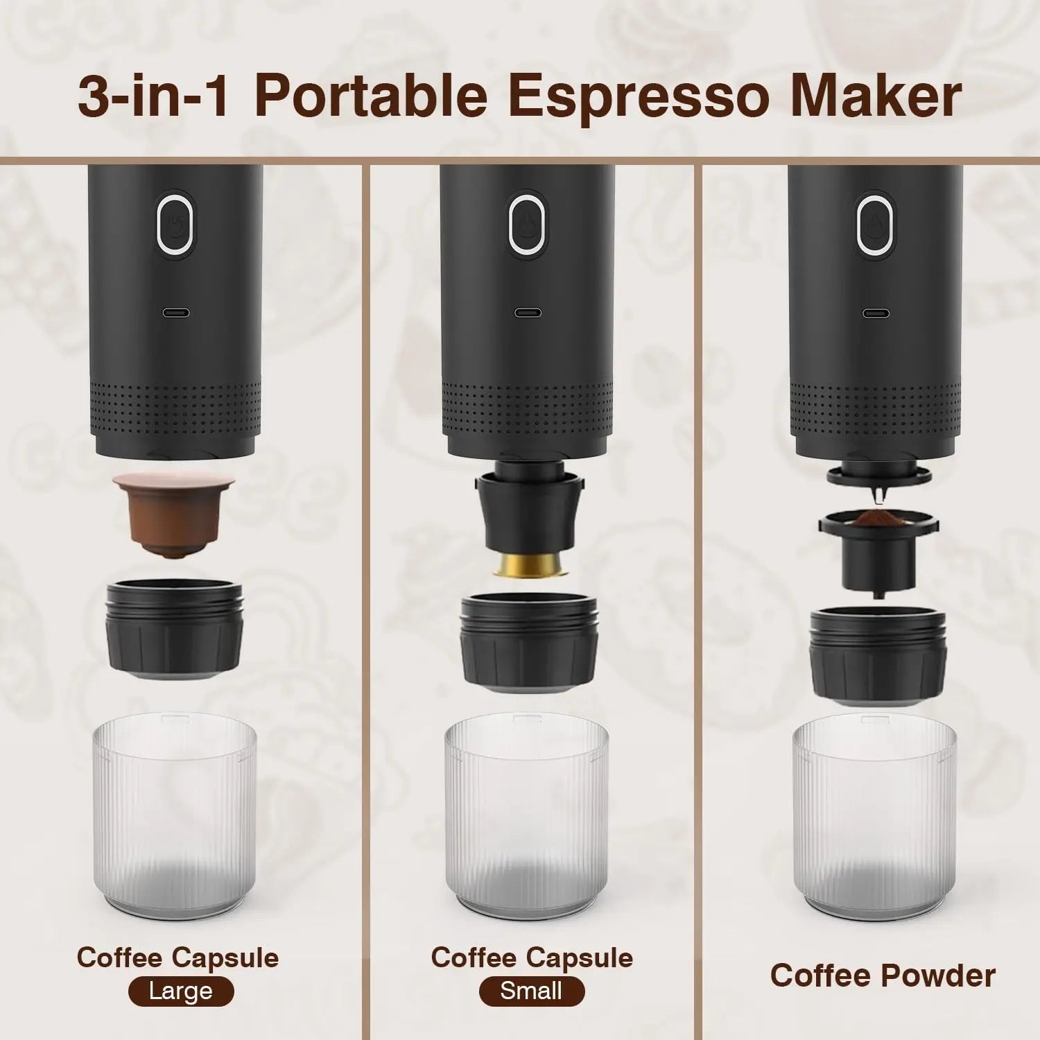 Tripresso Portable Electric Coffee Machine – Wireless, 3-in-1 Pods & Ground